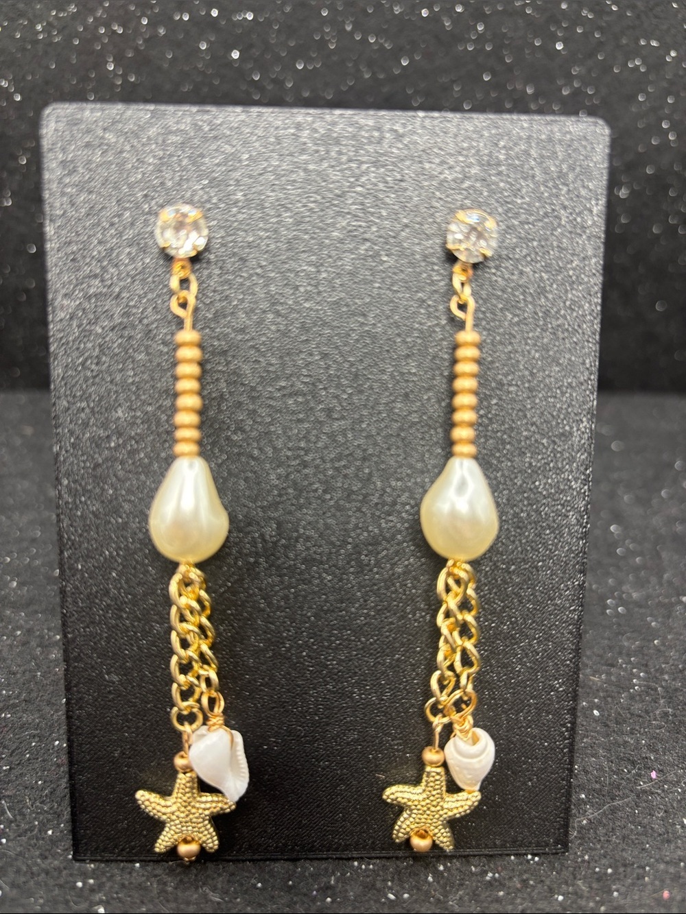 Coastal Pearl & Starfish Dangle Earrings
